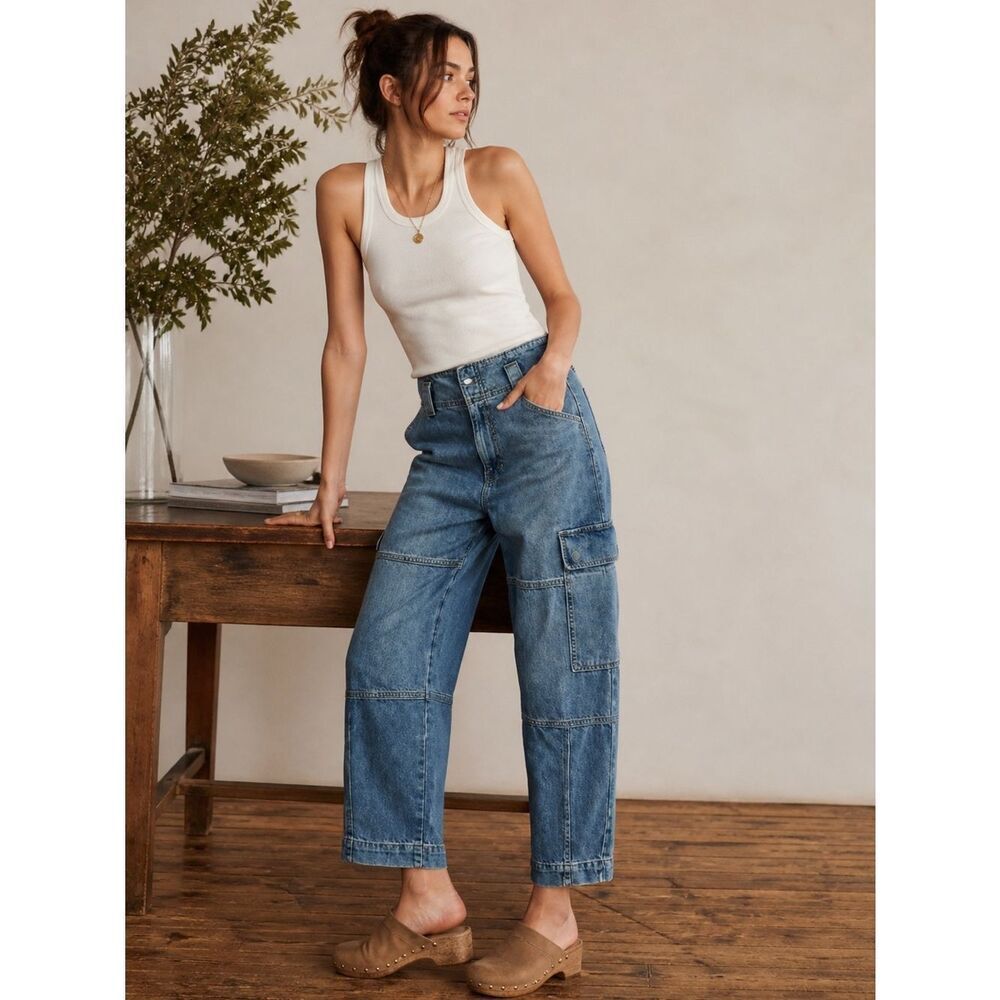 Anthropologie Etica Juni Relaxed Barrel Cargo in North Shore Jeans